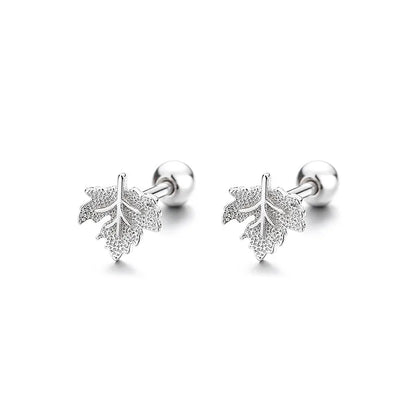 1 Pair Simple Style Maple Leaf Plating Sterling Silver Ear Studs