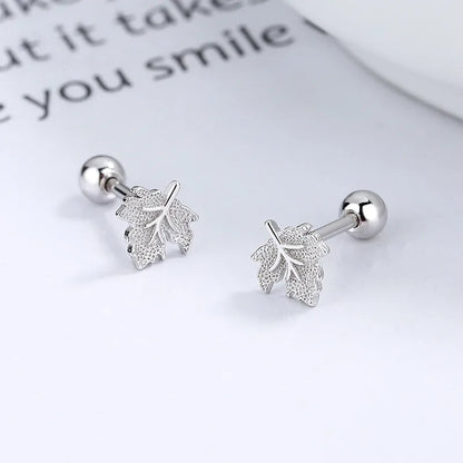 1 Pair Simple Style Maple Leaf Plating Sterling Silver Ear Studs