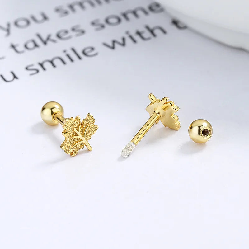 1 Pair Simple Style Maple Leaf Plating Sterling Silver Ear Studs