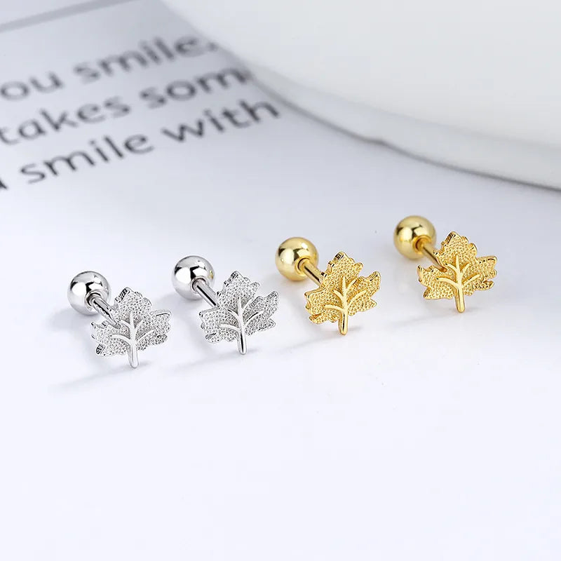 1 Pair Simple Style Maple Leaf Plating Sterling Silver Ear Studs