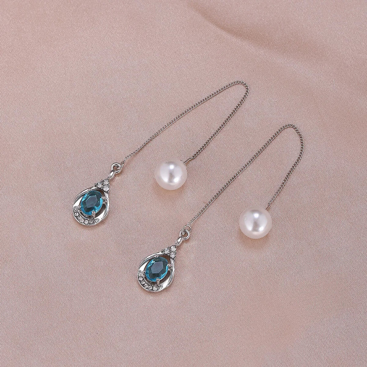 1 Pair Simple Style Moon Alloy Plating Inlay Artificial Pearls Rhinestones Women'S Drop Earrings