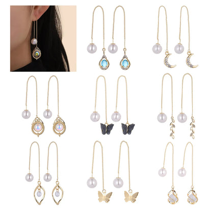 1 Pair Simple Style Moon Alloy Plating Inlay Artificial Pearls Rhinestones Women'S Drop Earrings