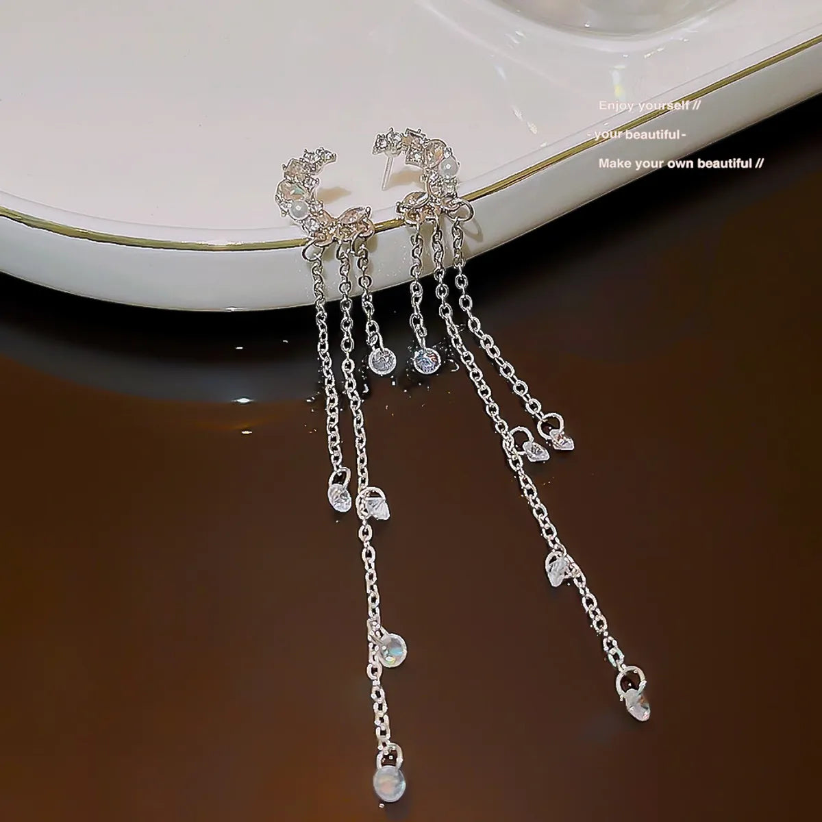 1 Pair Simple Style Moon Plating Inlay Alloy Artificial Pearls Artificial Diamond Drop Earrings