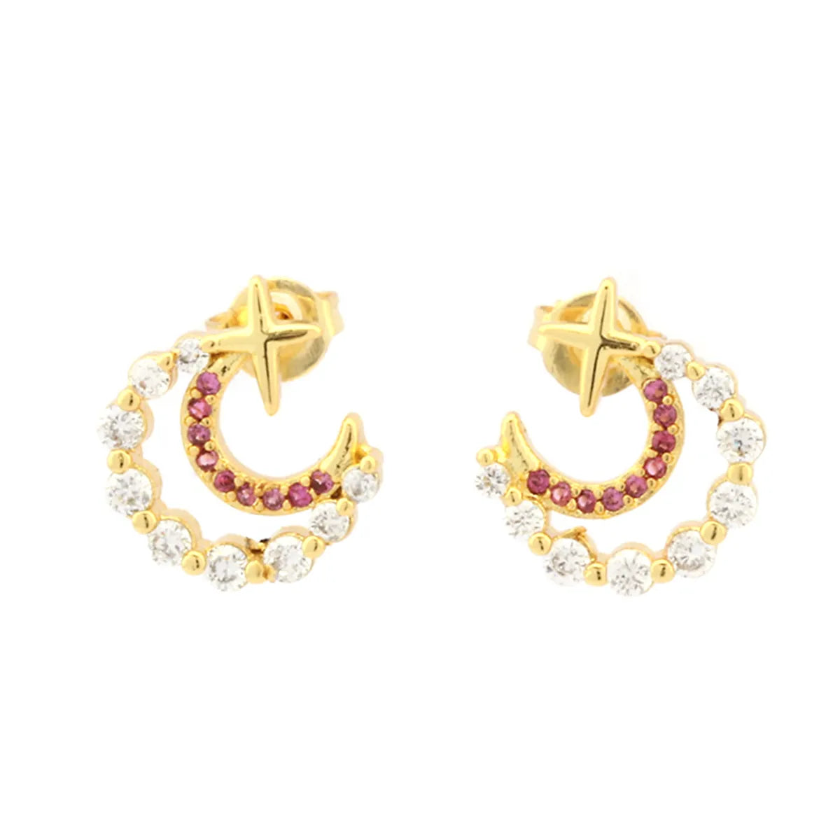 1 Pair Simple Style Moon Plating Inlay Copper Zircon 18k Gold Plated Ear Studs