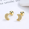 1 Pair Simple Style Moon Plating Inlay Sterling Silver Artificial Gemstones Ear Studs