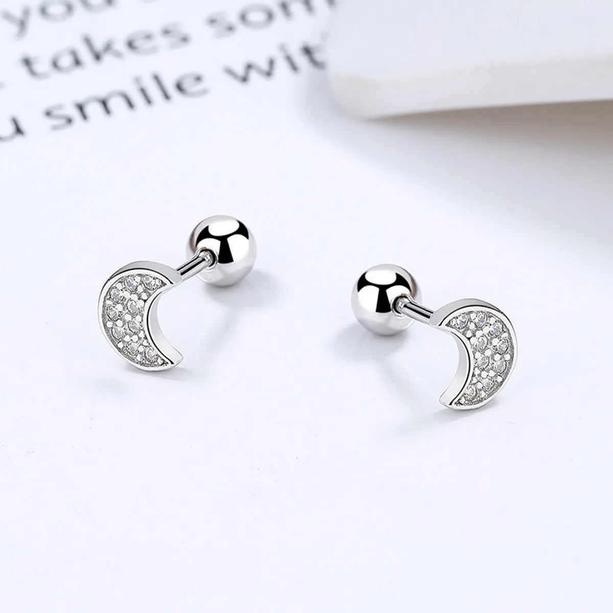 1 Pair Simple Style Moon Plating Inlay Sterling Silver Artificial Gemstones Ear Studs