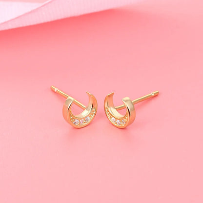 1 Pair Simple Style Moon Plating Inlay Sterling Silver Zircon 18k Gold Plated Ear Studs