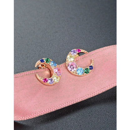 1 Pair Simple Style Moon Plating Inlay Sterling Silver Zircon Ear Studs