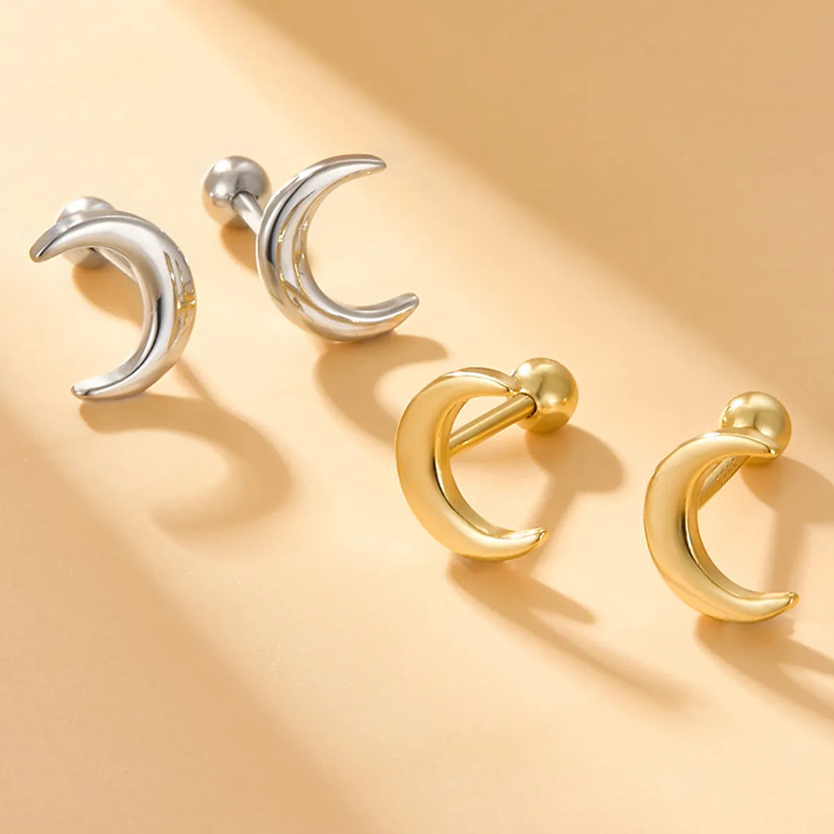 1 Pair Simple Style Moon Plating Sterling Silver 18k Gold Plated White Gold Plated Ear Studs