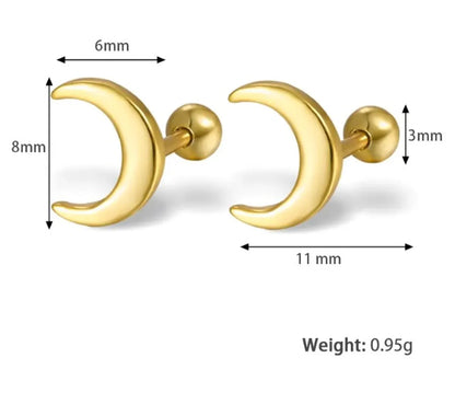 1 Pair Simple Style Moon Plating Sterling Silver 18k Gold Plated White Gold Plated Ear Studs