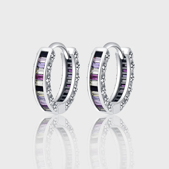 1 Pair Simple Style Multicolor Sterling Silver Inlay Zircon Hoop Earrings