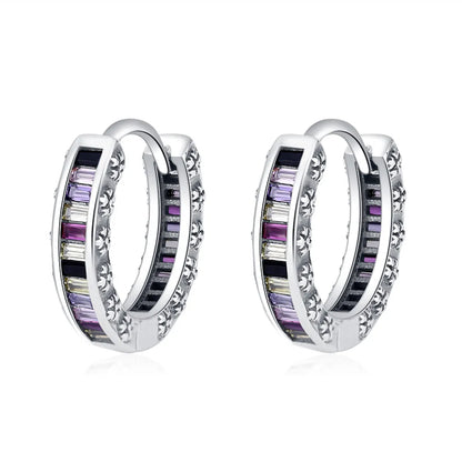 1 Pair Simple Style Multicolor Sterling Silver Inlay Zircon Hoop Earrings