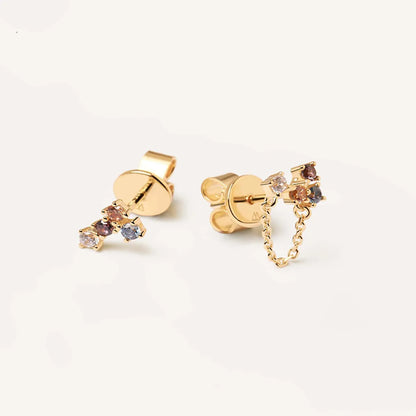 1 Pair Simple Style Multicolor Sterling Silver Plating Inlay Rhinestones 18k Gold Plated Earrings