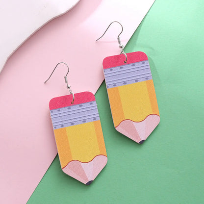 1 Pair Simple Style Number Heart Shape Apple Pu Leather Drop Earrings