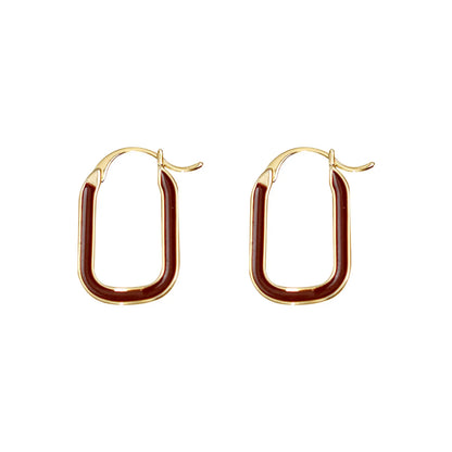 1 Pair Simple Style Oval Enamel Copper 18K Gold Plated Earrings