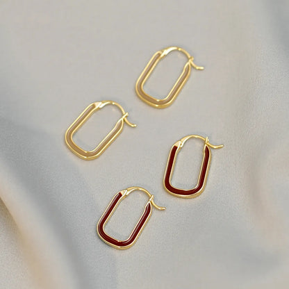 1 Pair Simple Style Oval Enamel Copper 18K Gold Plated Earrings