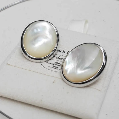 1 Pair Simple Style Oval Inlay Sterling Silver White Shell Tiger Stone Ear Studs