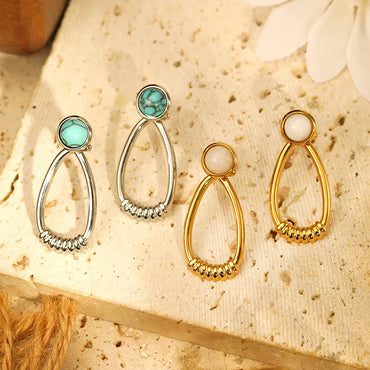 1 Pair Simple Style Oval Plating Inlay 304 Stainless Steel Artificial Gemstones 14K Gold Plated Drop Earrings