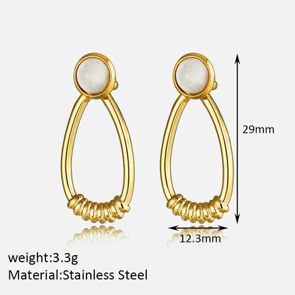 1 Pair Simple Style Oval Plating Inlay 304 Stainless Steel Artificial Gemstones 14K Gold Plated Drop Earrings