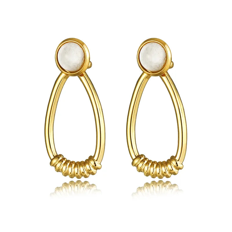 1 Pair Simple Style Oval Plating Inlay 304 Stainless Steel Artificial Gemstones 14K Gold Plated Drop Earrings