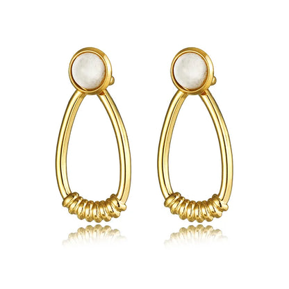 1 Pair Simple Style Oval Plating Inlay 304 Stainless Steel Artificial Gemstones 14K Gold Plated Drop Earrings