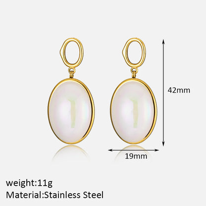 1 Pair Simple Style Oval Plating Inlay Stainless Steel Artificial Pearls Drop Earrings