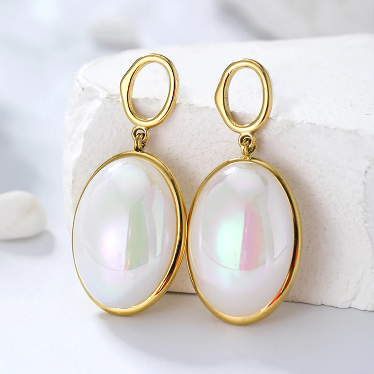 1 Pair Simple Style Oval Plating Inlay Stainless Steel Artificial Pearls Drop Earrings