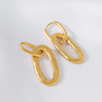 1 Pair Simple Style Oval Stainless Steel Gold Plated Drop Earrings