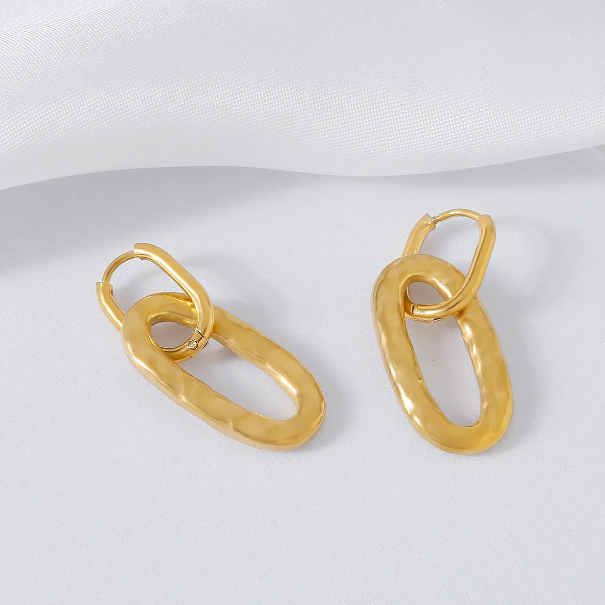 1 Pair Simple Style Oval Stainless Steel Gold Plated Drop Earrings