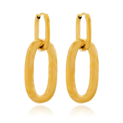 1 Pair Simple Style Oval Stainless Steel Gold Plated Drop Earrings