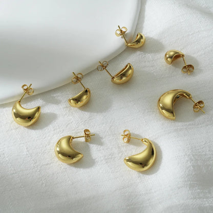 1 Pair Simple Style Oval Water Droplets Hollow Out 304 Stainless Steel 18K Gold Plated Ear Studs