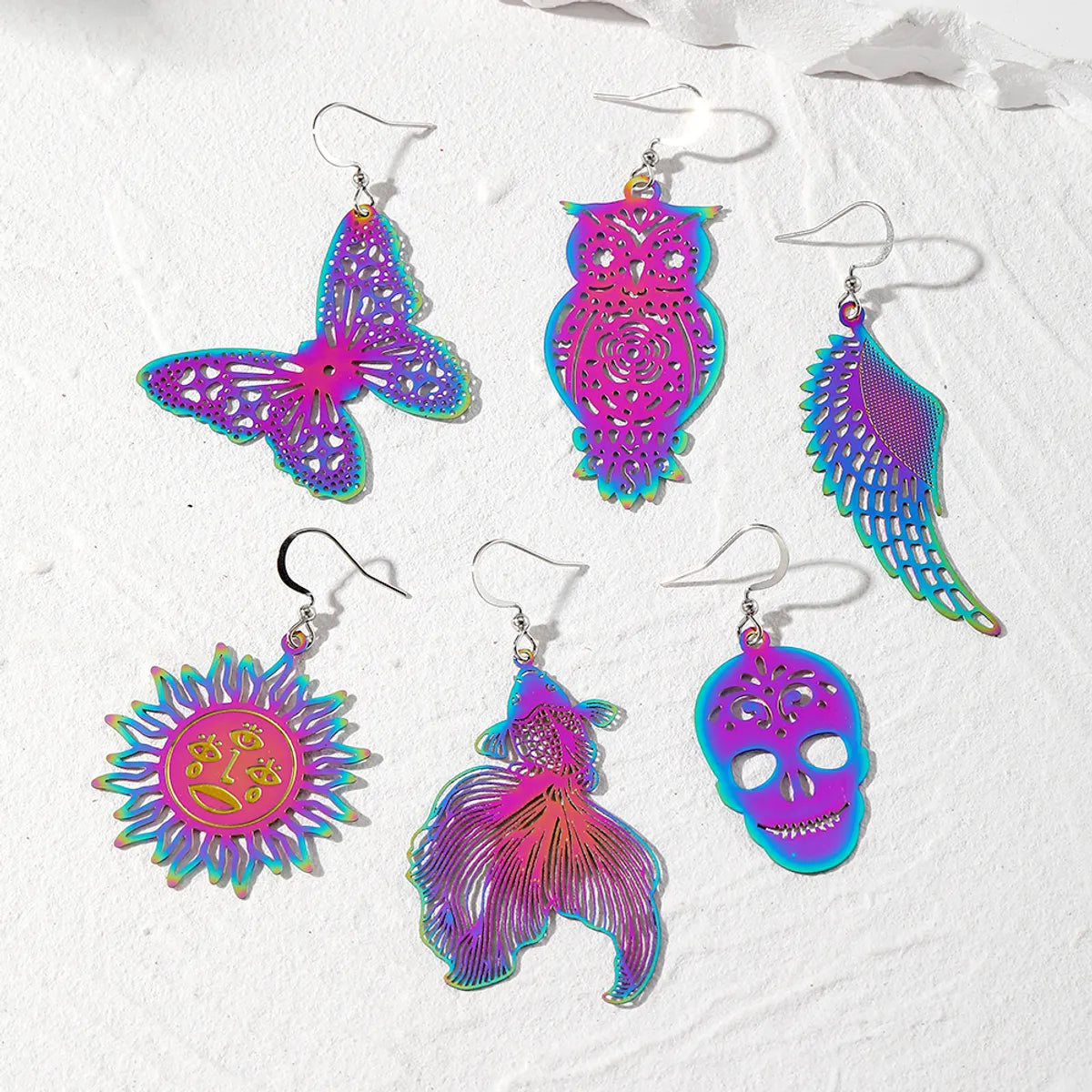 1 Pair Simple Style Owl Butterfly Hollow Out Iron Drop Earrings