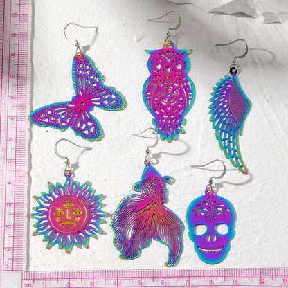 1 Pair Simple Style Owl Butterfly Hollow Out Iron Drop Earrings