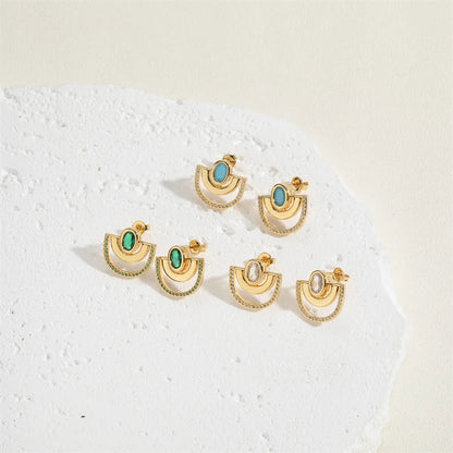 1 Pair Simple Style Palm Plating Inlay Copper Zircon 14k Gold Plated Ear Studs