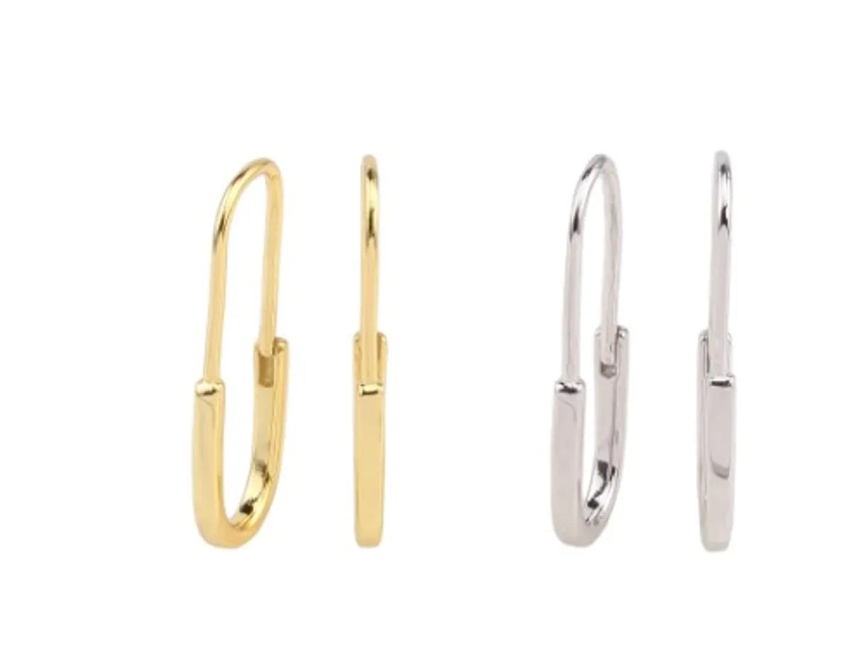 1 Pair Simple Style Paper Clip Sterling Silver Plating White Gold Plated Gold Plated Earrings