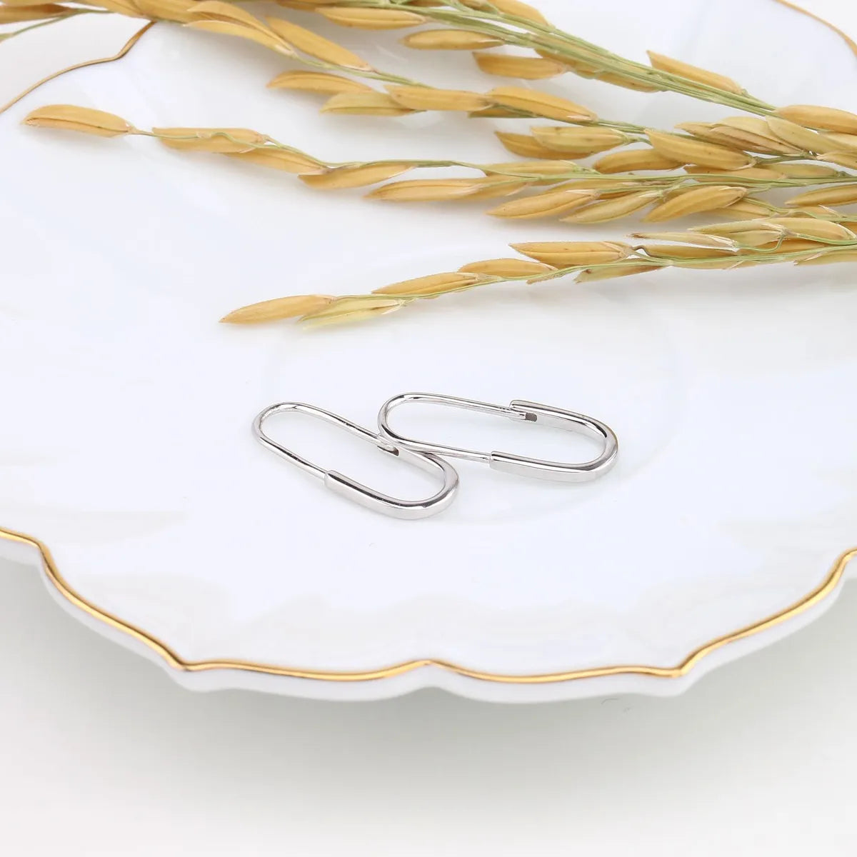 1 Pair Simple Style Paper Clip Sterling Silver Plating White Gold Plated Gold Plated Earrings