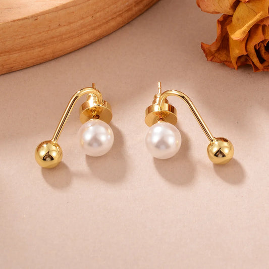 1 Pair Simple Style Pearl Plating Alloy Pearl 14k Gold Plated Ear Studs