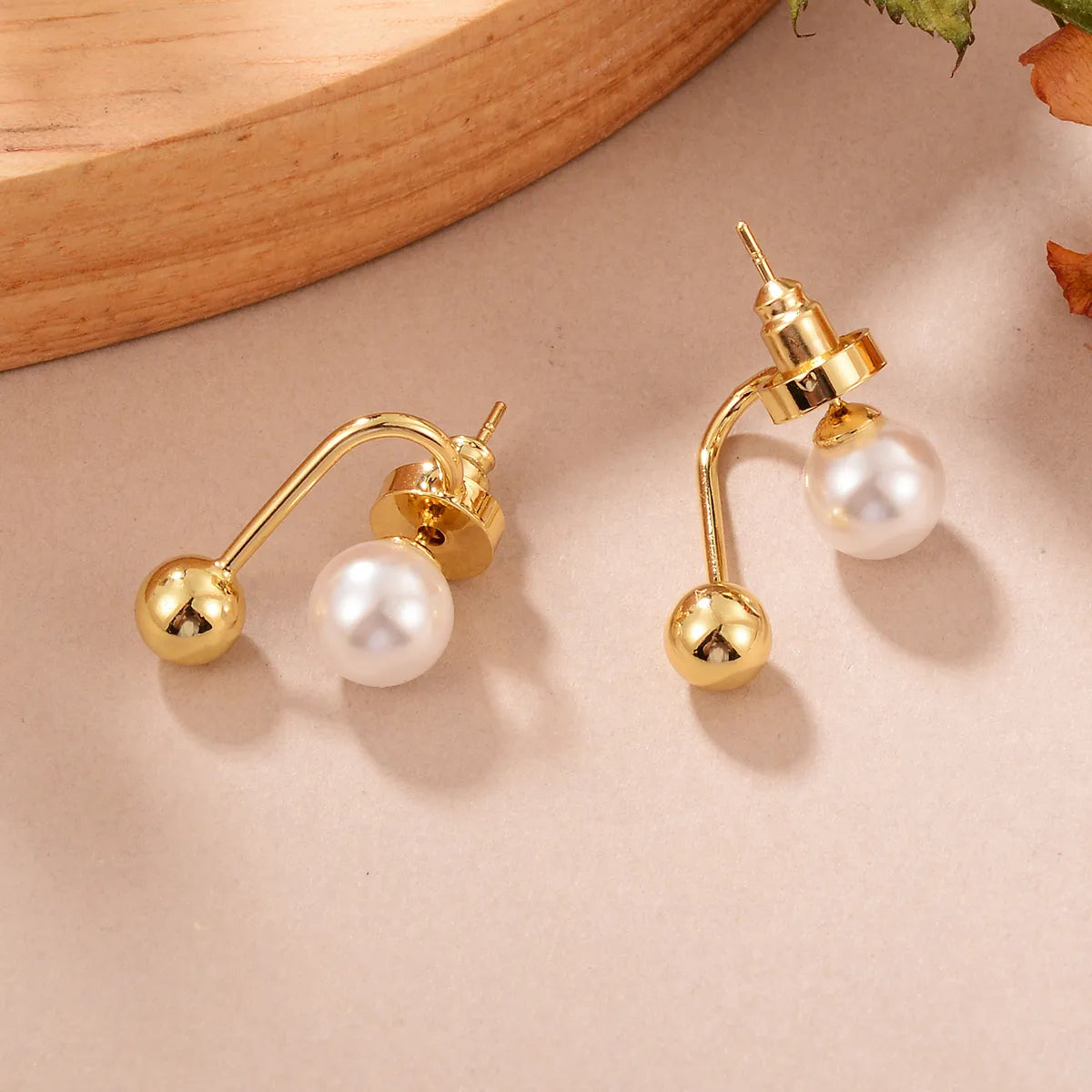 1 Pair Simple Style Pearl Plating Alloy Pearl 14k Gold Plated Ear Studs