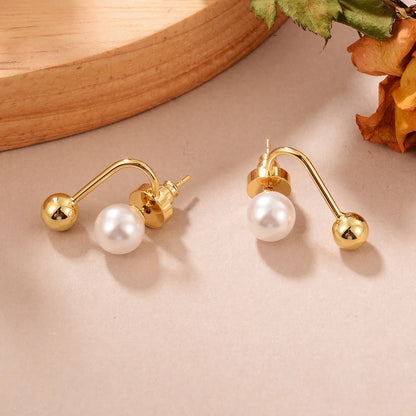 1 Pair Simple Style Pearl Plating Alloy Pearl 14k Gold Plated Ear Studs