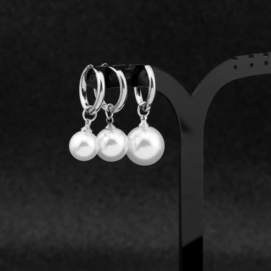 1 Pair Simple Style Pearl Polishing Stainless Steel Drop Earrings