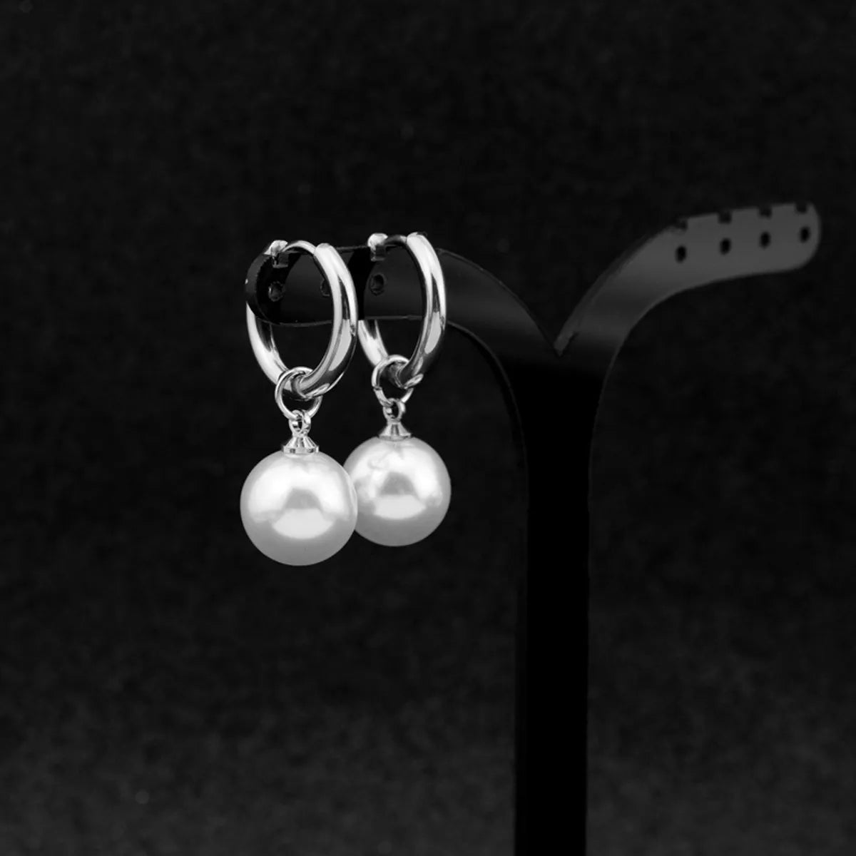 1 Pair Simple Style Pearl Polishing Stainless Steel Drop Earrings