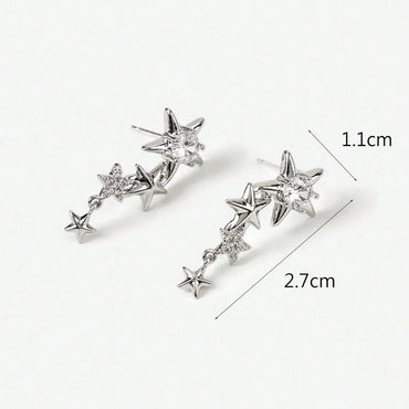 1 Pair Simple Style Pentagram Plating Inlay Alloy Zircon Silver Plated Drop Earrings