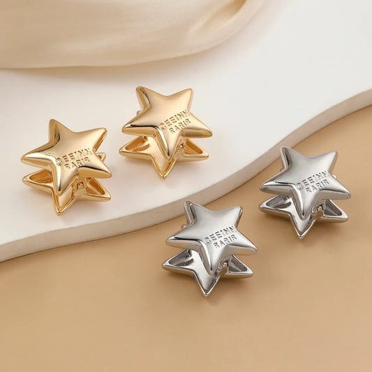 1 Pair Simple Style Pentagram Polishing Plating Copper 18k Gold Plated Ear Studs