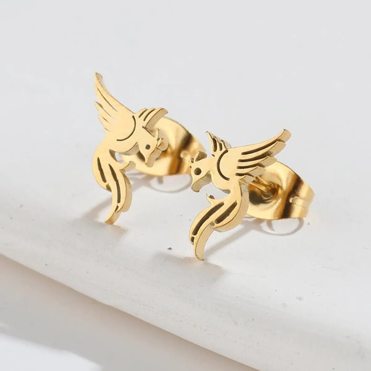 1 Pair Simple Style Phoenix Plating 304 Stainless Steel 18K Gold Plated Ear Studs