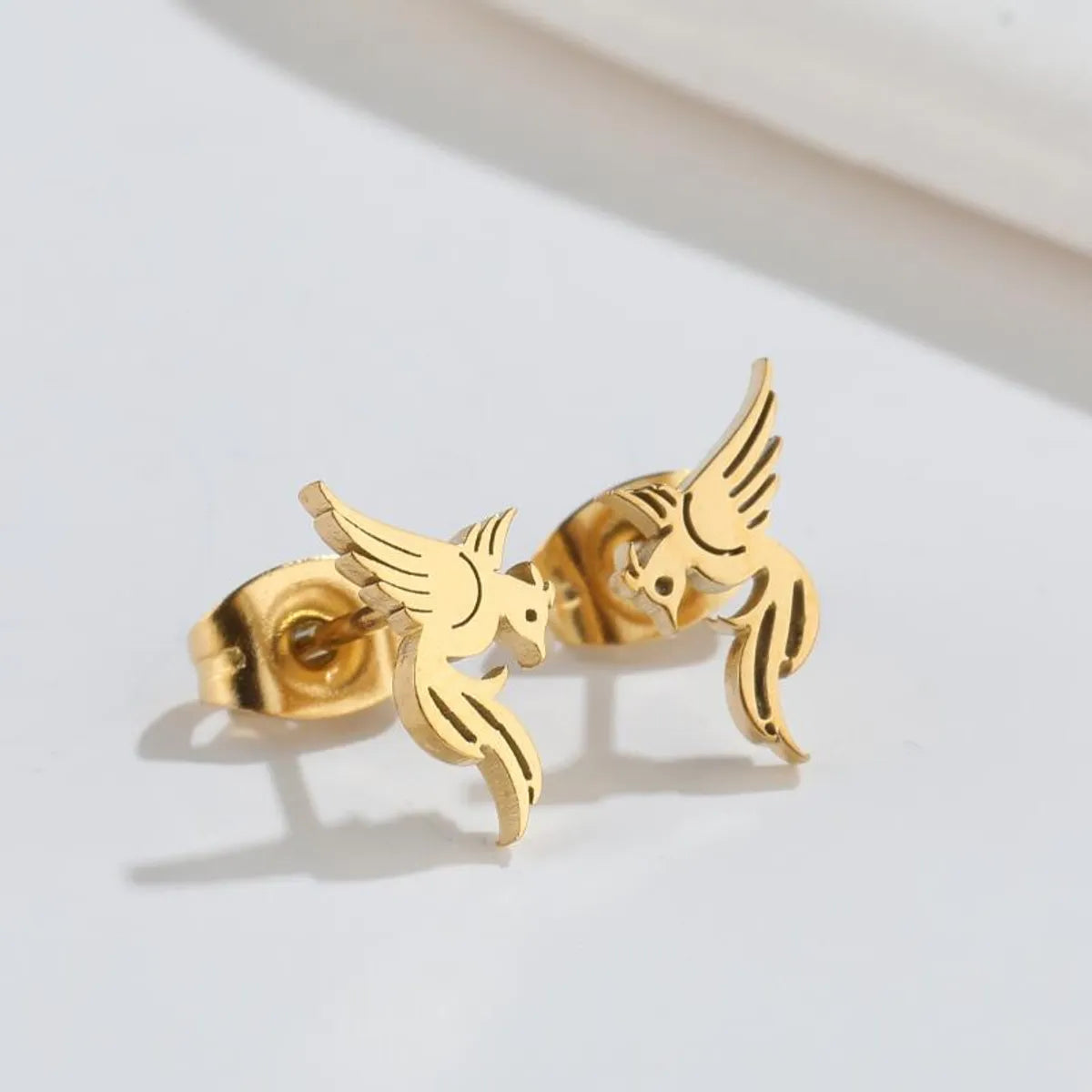 1 Pair Simple Style Phoenix Plating 304 Stainless Steel 18K Gold Plated Ear Studs