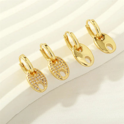 1 Pair Simple Style Pig Nose Plating Inlay Copper Zircon 18k Gold Plated Earrings