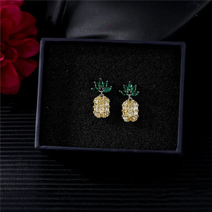 1 Pair Simple Style Pineapple Inlay Copper Zircon Ear Studs