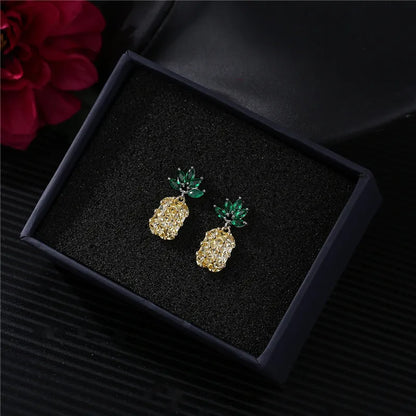 1 Pair Simple Style Pineapple Inlay Copper Zircon Ear Studs