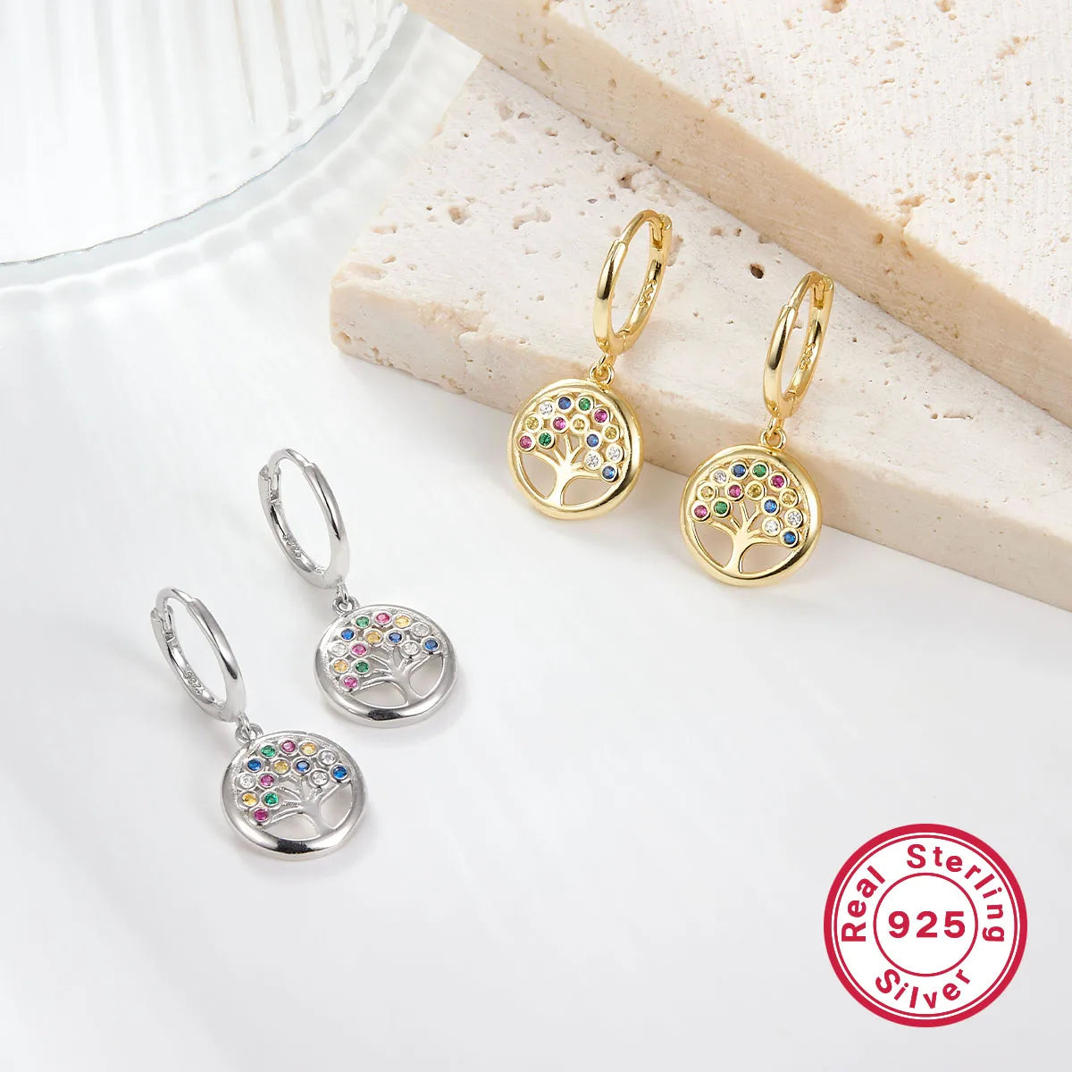 1 Pair Simple Style Plant Inlay Sterling Silver Zircon 18k Gold Plated White Gold Plated Drop Earrings