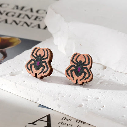 1 Pair Simple Style Pumpkin Spider Spider Web Alloy Wood Ear Studs